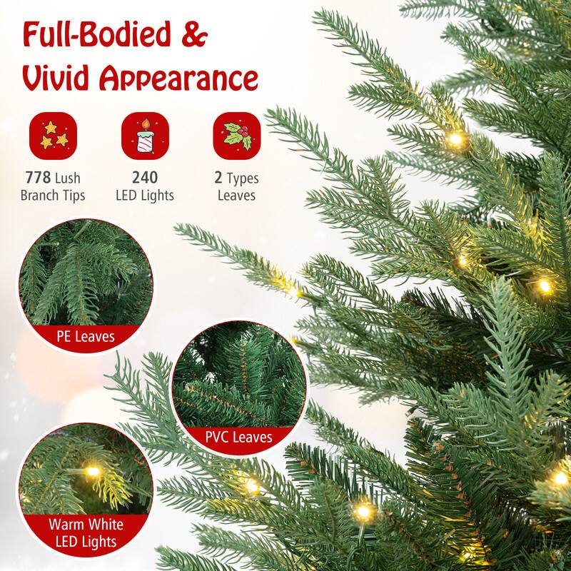 Full-Bodied & Vivid Appearance

- 778 Lush Branch Tips
- 240 LED Lights
- 2 Types Leaves
  - PE Leaves
  - PVC Leaves
- Warm White LED Lights