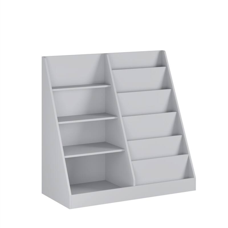 Alt View 5. HTUTWOO - Kids Bookshelf and Toy Storage Organizer - Multifunctional 4 Tier Wooden Kids Book Shelf with Bookcase Display Stand - Grey.