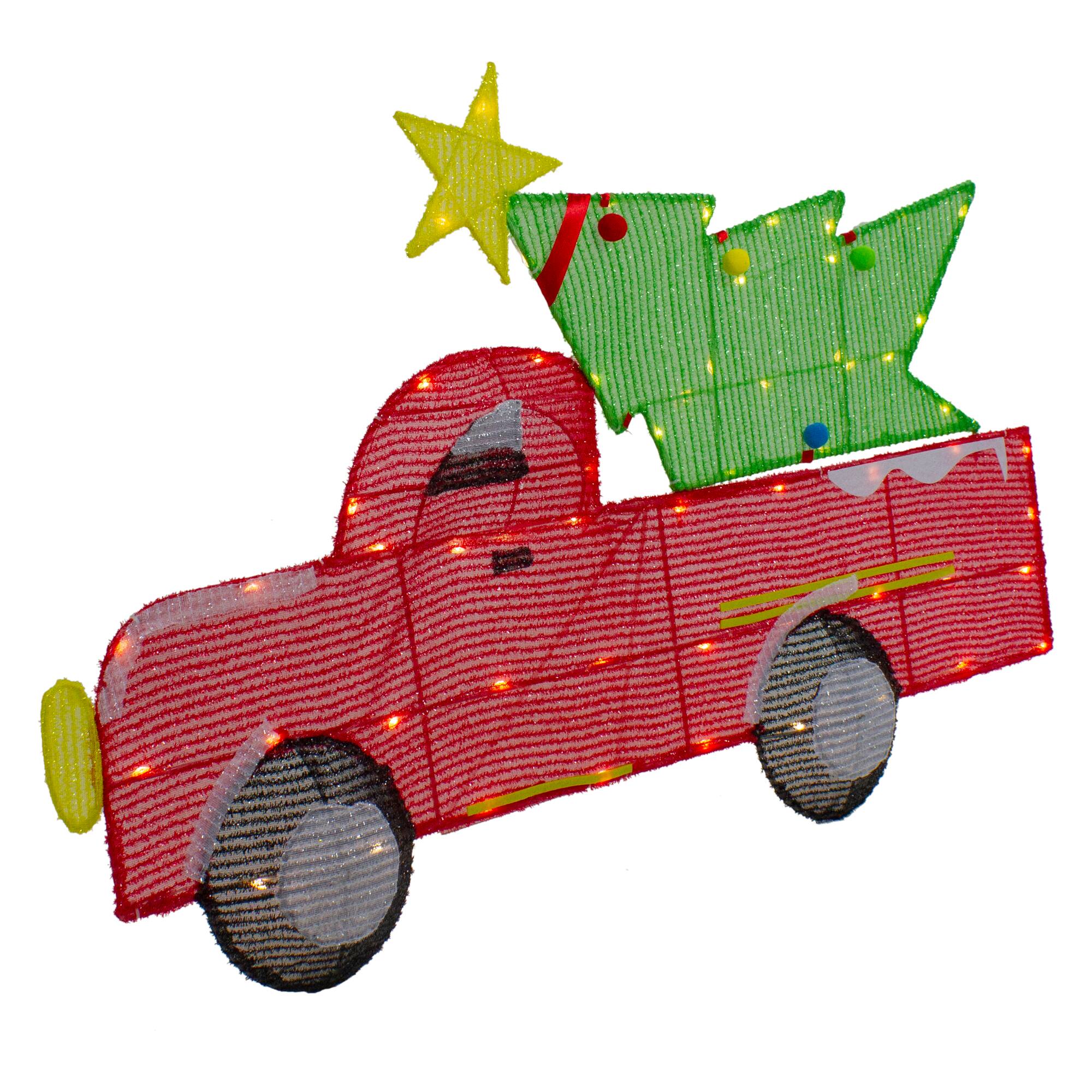 Alt View 3. Northlight - 36" LED Lighted Red Truck with Christmas Tree Outdoor Decoration - Red.
