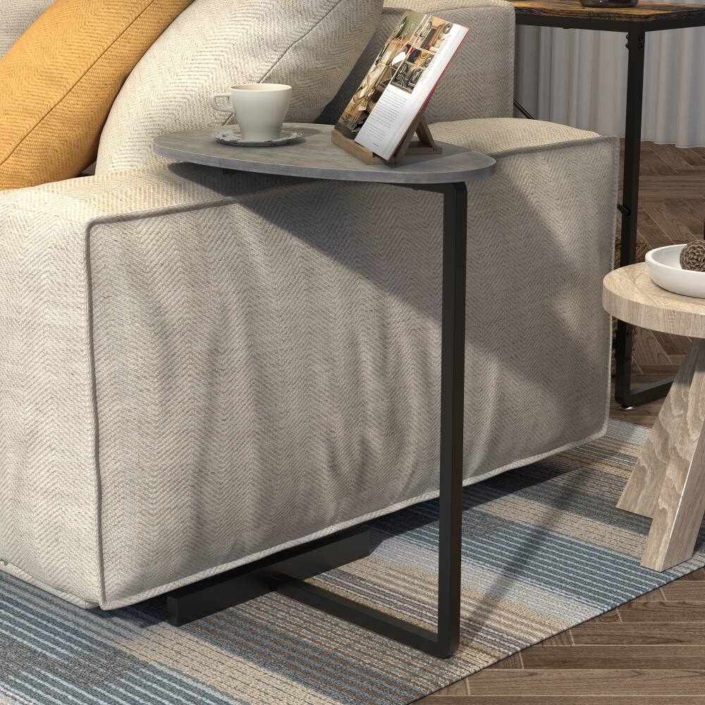 Alt View 8. Loheer - Loheer C-Shaped Side Table with Storage Basket Grey Walnut Sofa End Table Portable Laptop Holder Wood Look Accent Table - Grey Walnut.