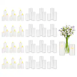 VEVOR - Pillar Candles and Glass Vases Set 72 Pcs, Clear Cylinder Hurricane Candle Holders for Wedding Centerpieces, Tall Vase - Transparent White