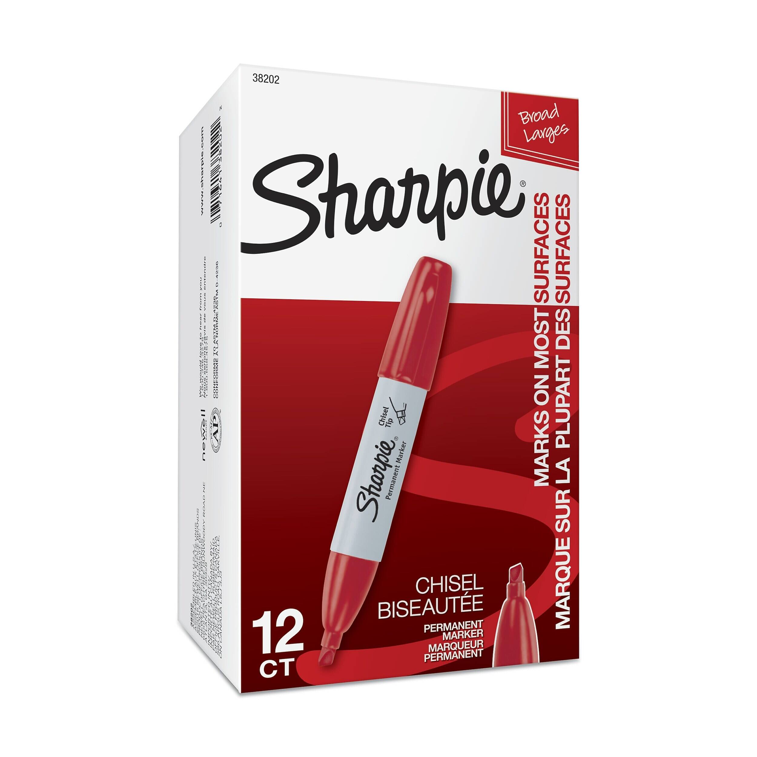 38202 Broad Larges MOTTATORIA Starpie PLAYAWAMERA SURFACES MOST DES SURFACES SAMERHOS NO PLUPART Chisel Tip newen Sharpie 8 Marker MARKS LA Permanent SUR 12 BISEAUTE CHISEL PERMANENT PERMANENT MARQUEUR MARKER MARQUE CT