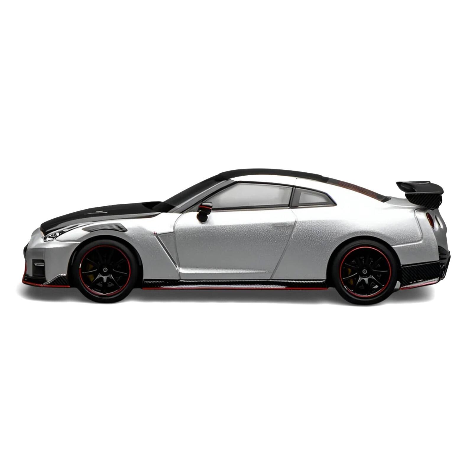 Alt View 2. MotorHelix - 2022 Nissan GT-R Nismo R35 RHD Ultimate Metal Silver Metallic with Carbon Hood and Top 1/64 Car by MotorHelix.