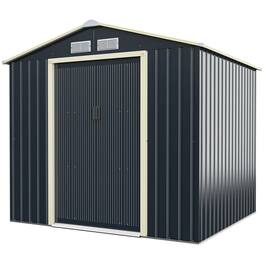 Gymax - 7' x 6' Outdoor Tool Storage Shed Large Utility Storage House w/ Sliding Door - Gray