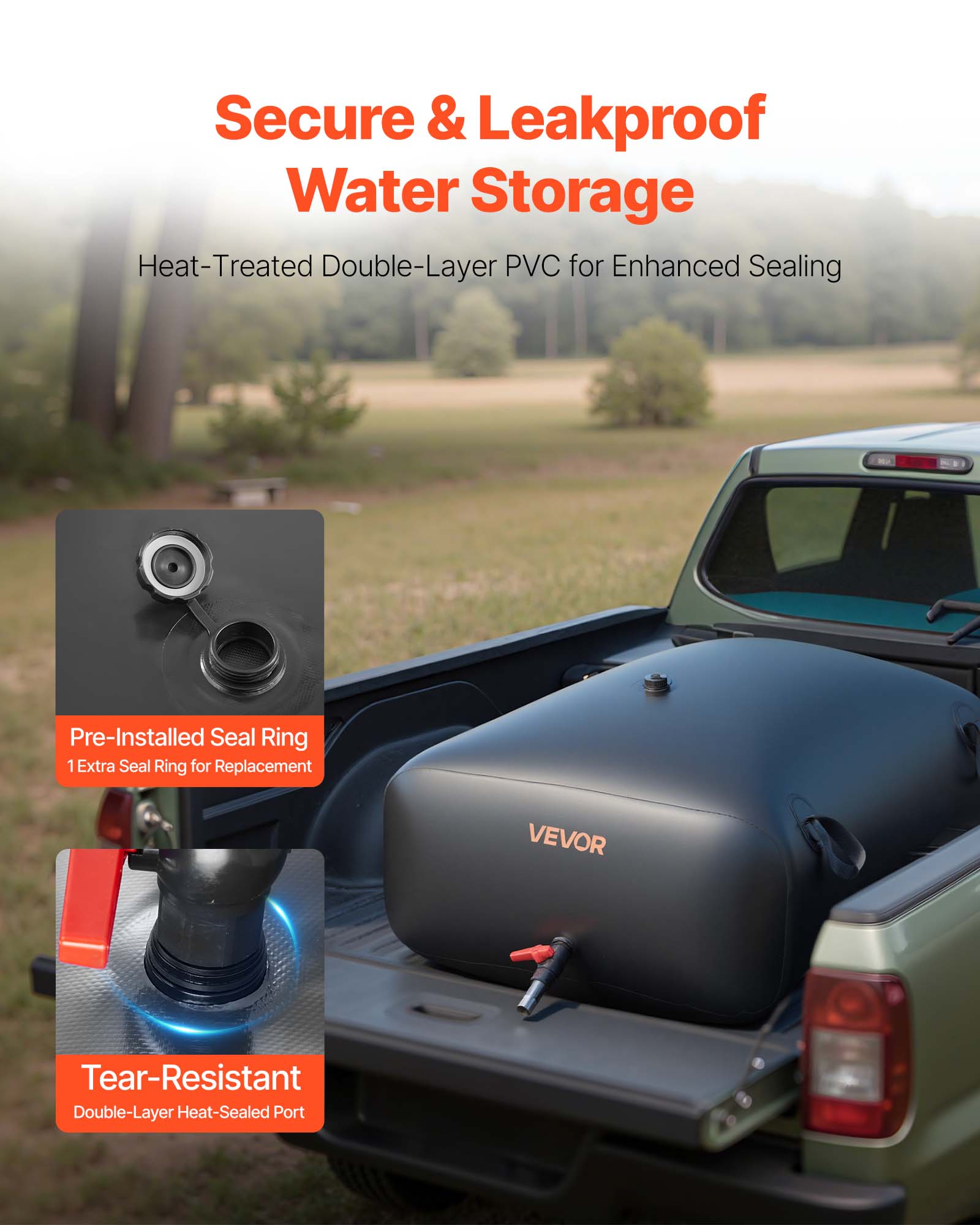 Secure & Leakproof Water Storage

Heat-Treated Double-Layer PVC for Enhanced Sealing

Pre-Installed Seal Ring
1 Extra Seal Ring for Replacement

Tear-Resistant
Double-Layer Heat-Sealed Port
