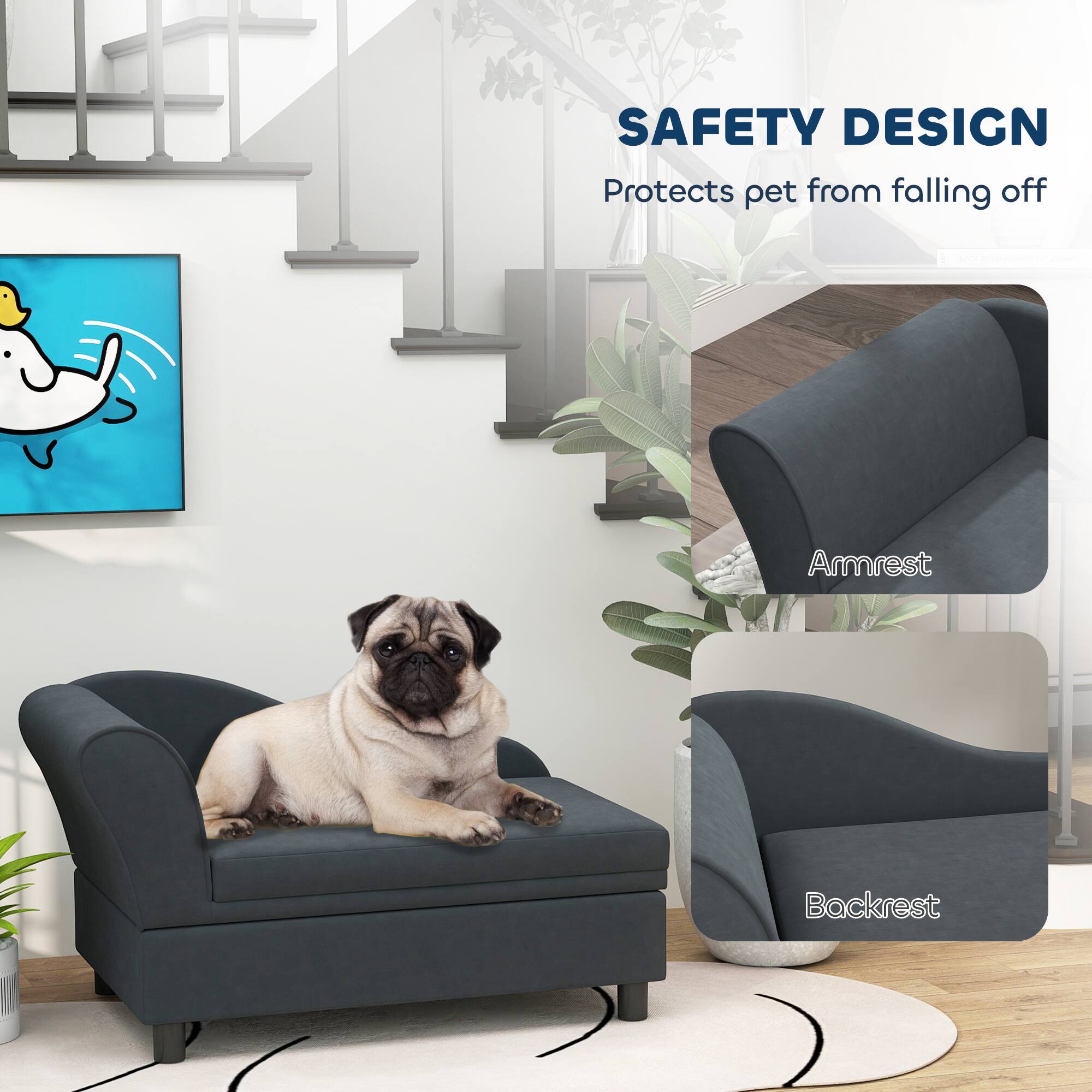 SAFETY DESIGN  
Protects pet from falling off  

Armrest  
Backrest