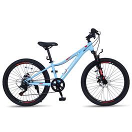 HTUTWOO - Mountain Bike for Kids 24" -6-Speed Steel Bicycle with Suspension Fork,Front and Rear Disc Brakes,Height-Adjustable Seat - Blue