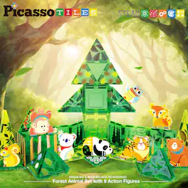PicassoTiles - PICASSO-TILES Magnetic Tiles for Kids – Forest Animals Theme 48PCS STEM Construction Building Blocks Educational Toy