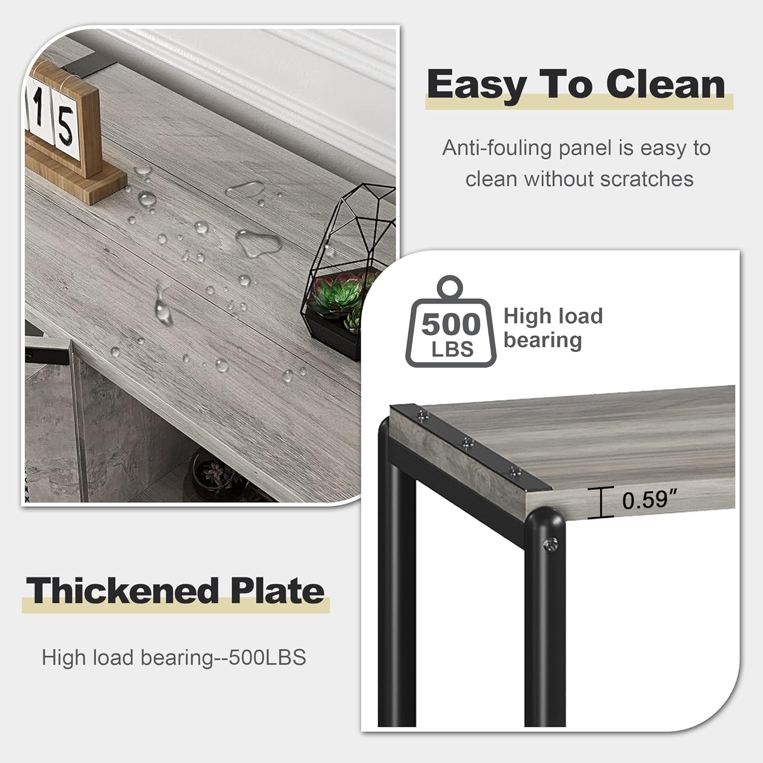 1. Easy To Clean  
   Anti-fouling panel is easy to clean without scratches

2. High load bearing  
   500 LBS

3. Thickened Plate  
   High load bearing--500LBS  
   0.59"