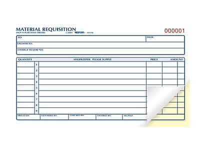 MATERIAL REQUISITION  
(MAKE A PURCHASE THREE)  

DATE:  
ORDER NO:  
DELIVER TO:  
CHARGE TO JOB NO:  

SHOPKEEPER: PLEASE SUPPLY  

QUANTITY  
SHOPKEEPER PLEASE SUPPLY  
PRICE  
AMOUNT  

000001