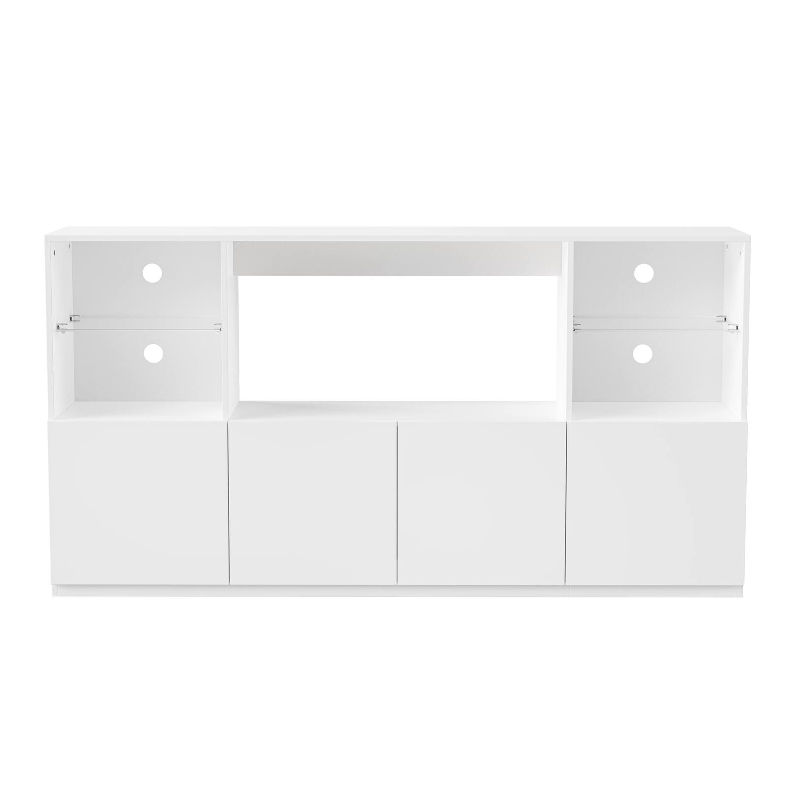 Angle. Spaco - Spaco TV Stand for 75 Inch TVs, High Gloss Entertainment Center with LED Lights, Tempered Glass Shelves, Large Cabinet - White.