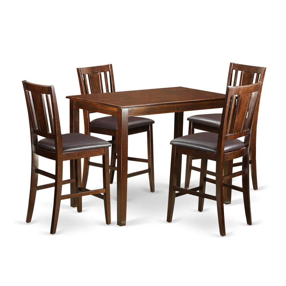 Back. East West Furniture - 5 PC counter height Dining room set-pub Table and 4 Kitchen bar stool - Mahogany.