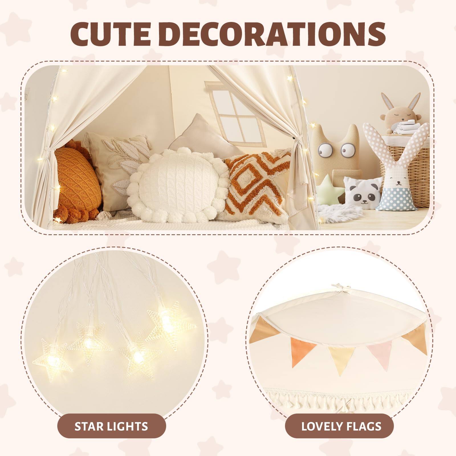 CUTE DECORATIONS

STAR LIGHTS

LOVELY FLAGS