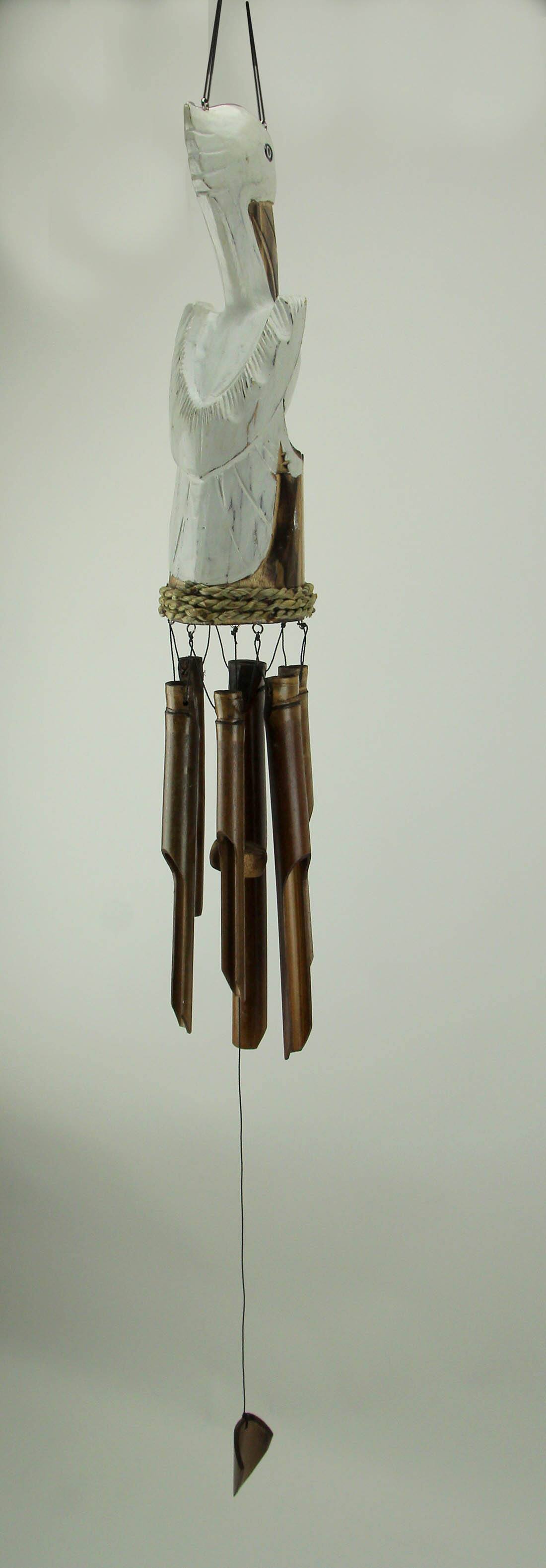 Alt View 2. Chesapeake Bay - White Hand Carved Wood Coastal Perched Pelican Wind Chime for Garden Yard Patio - White.