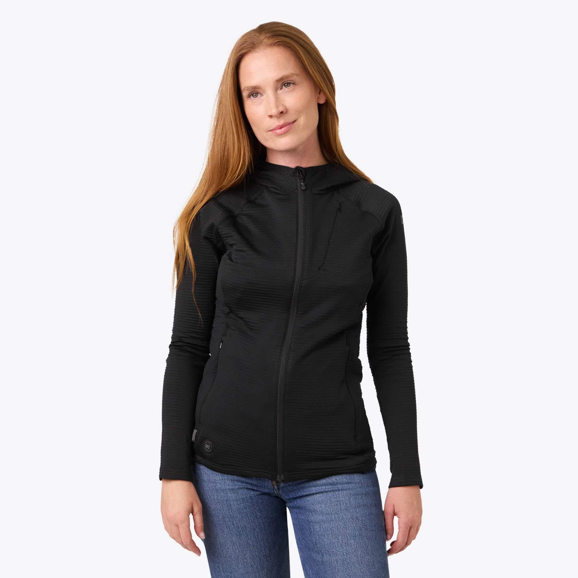Front. Mobile Warming - Women's Element Mid-Layer Full Zip Heated Hoodie - Black.