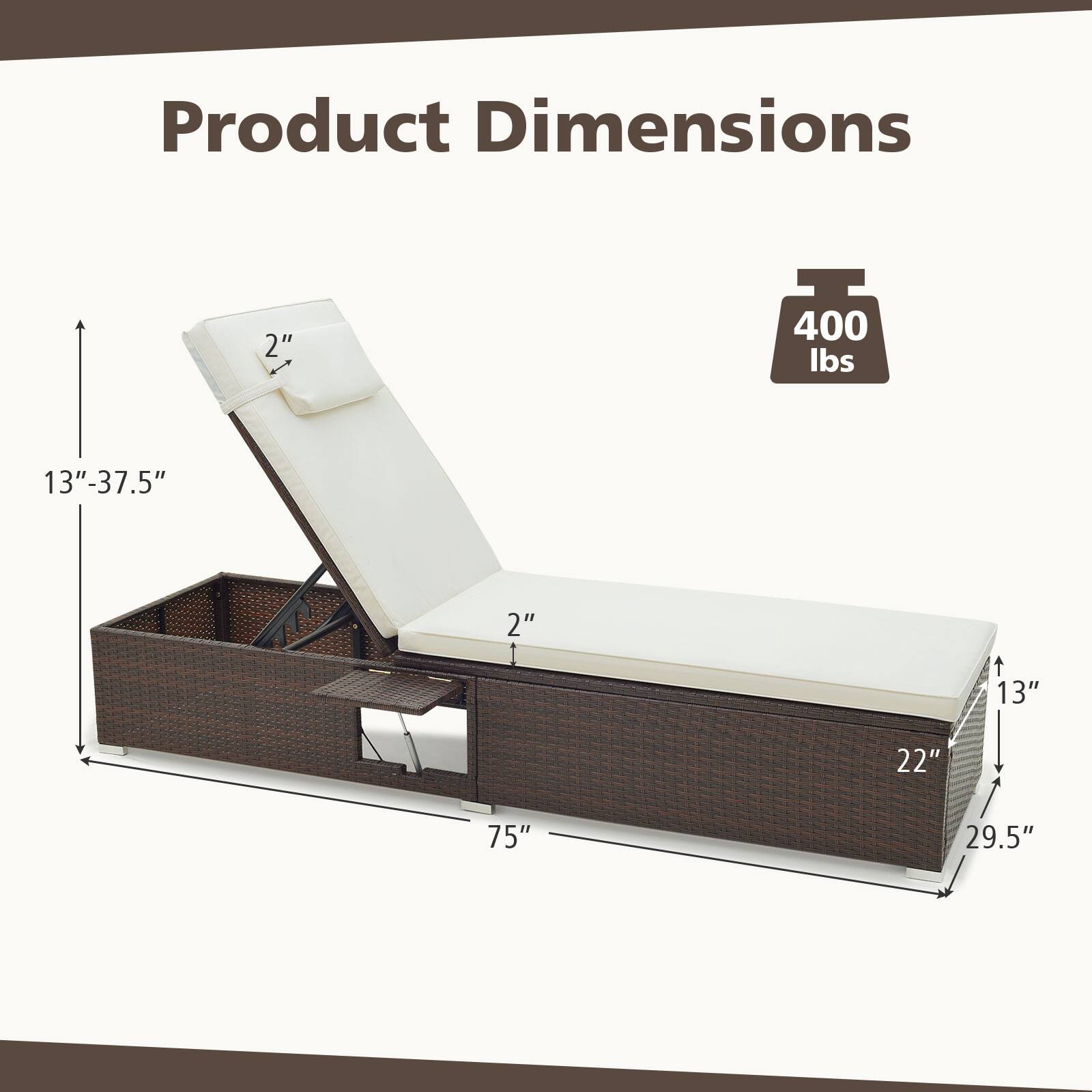 Product Dimensions: 2" x 4" x 400 lbs, 13"-37.5", 2" x 13" x 22" x 75" x 29.5"