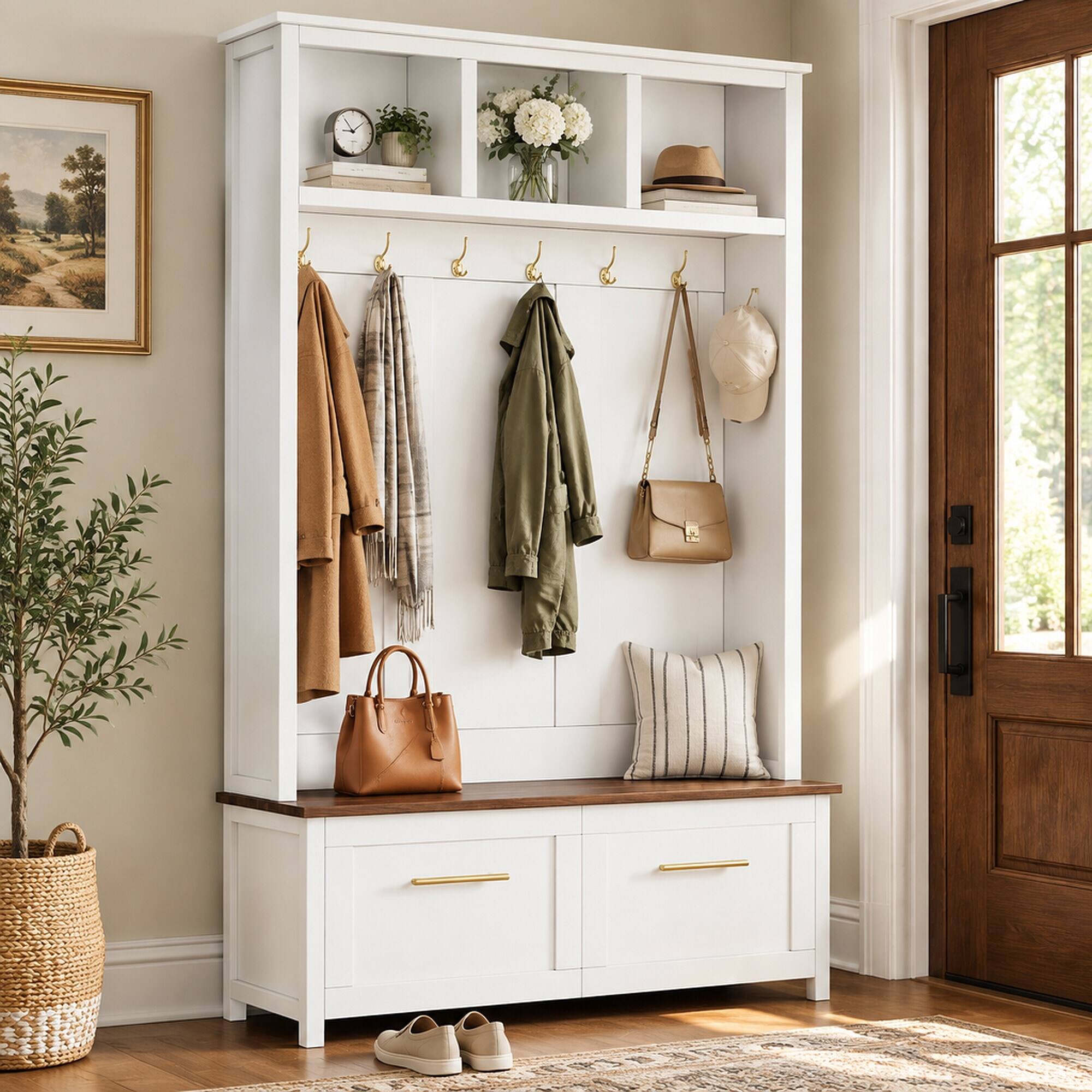 RYHNUYNE ON TREND 4 in 1 Hall Tree, 47.2 in Wide, 76.6 in High ...