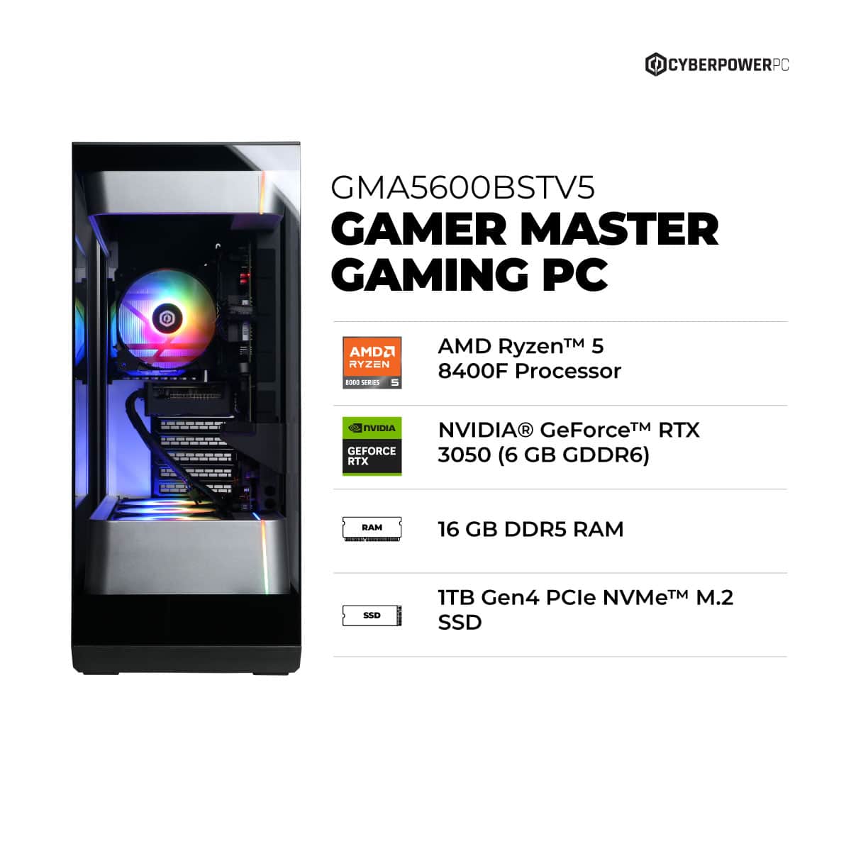 CyberPowerPC Gaming Desktop AMD Ryzen 5 8400F NVIDIA GeForce RTX