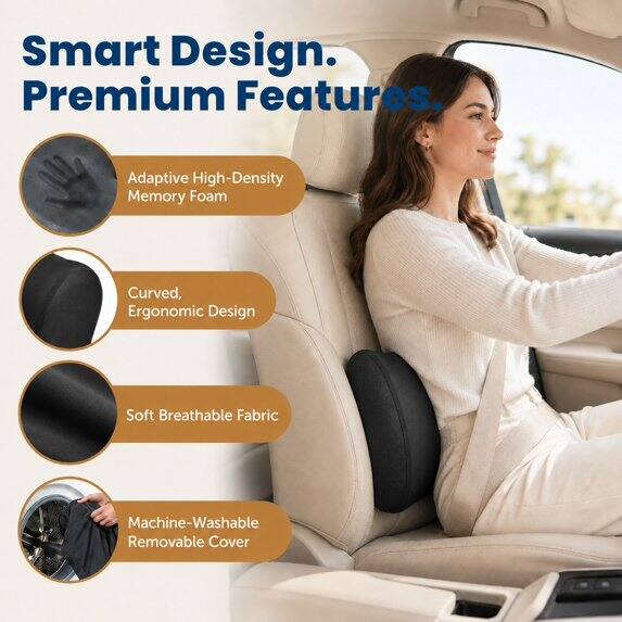 Smart Design. Premium Features. Adaptive High-Density Memory Foam. Curved, Ergonomic Design. Soft Breathable Fabric. Machine-Washable Removable Cover.