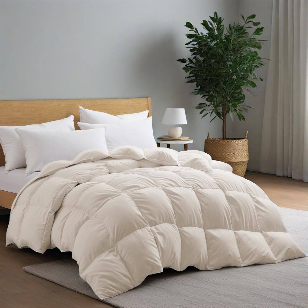 Angle. Peace Nest - Peace Nest Heavyweight Extra Warmth White Goose Feather Down Fiber Duvet Comforter Insert, Beige, King - Beige.