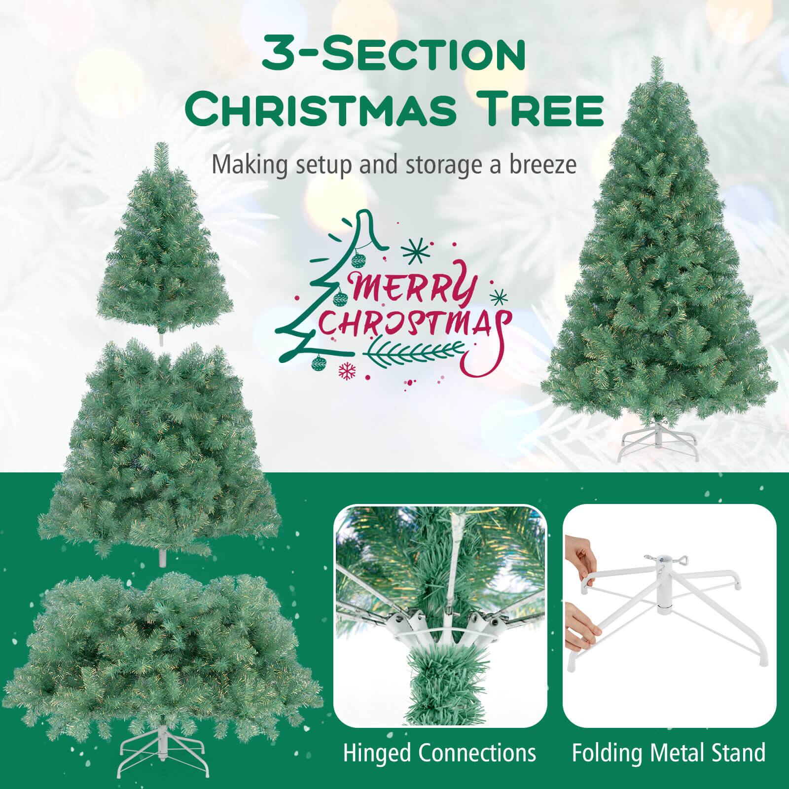 3-SECTION CHRISTMAS TREE  
Making setup and storage a breeze  

MERRY CHRISTMAS  

Hinged Connections  
Folding Metal Stand