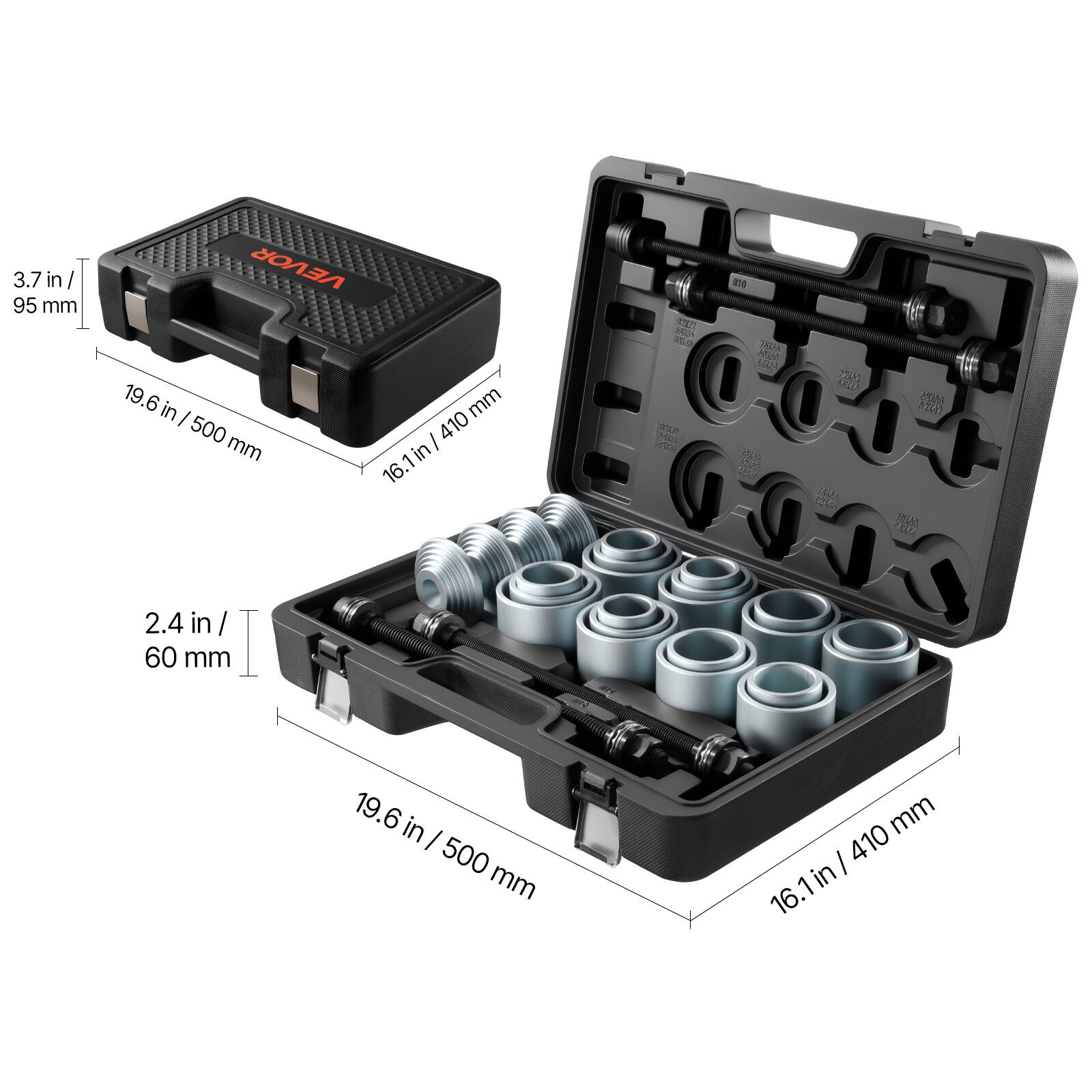3.7 in / 95 mm  
19.6 in / 500 mm  
16.1 in / 410 mm  

2.4 in / 60 mm  
19.6 in / 500 mm  
16.1 in / 410 mm