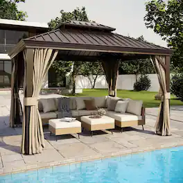 Yardgrace - Hardtop Gazebo Nettings Curtains Waterproof Permanent Heavy Duty Double Roof Aluminum Frame for Lawn Party - Grey 10x12