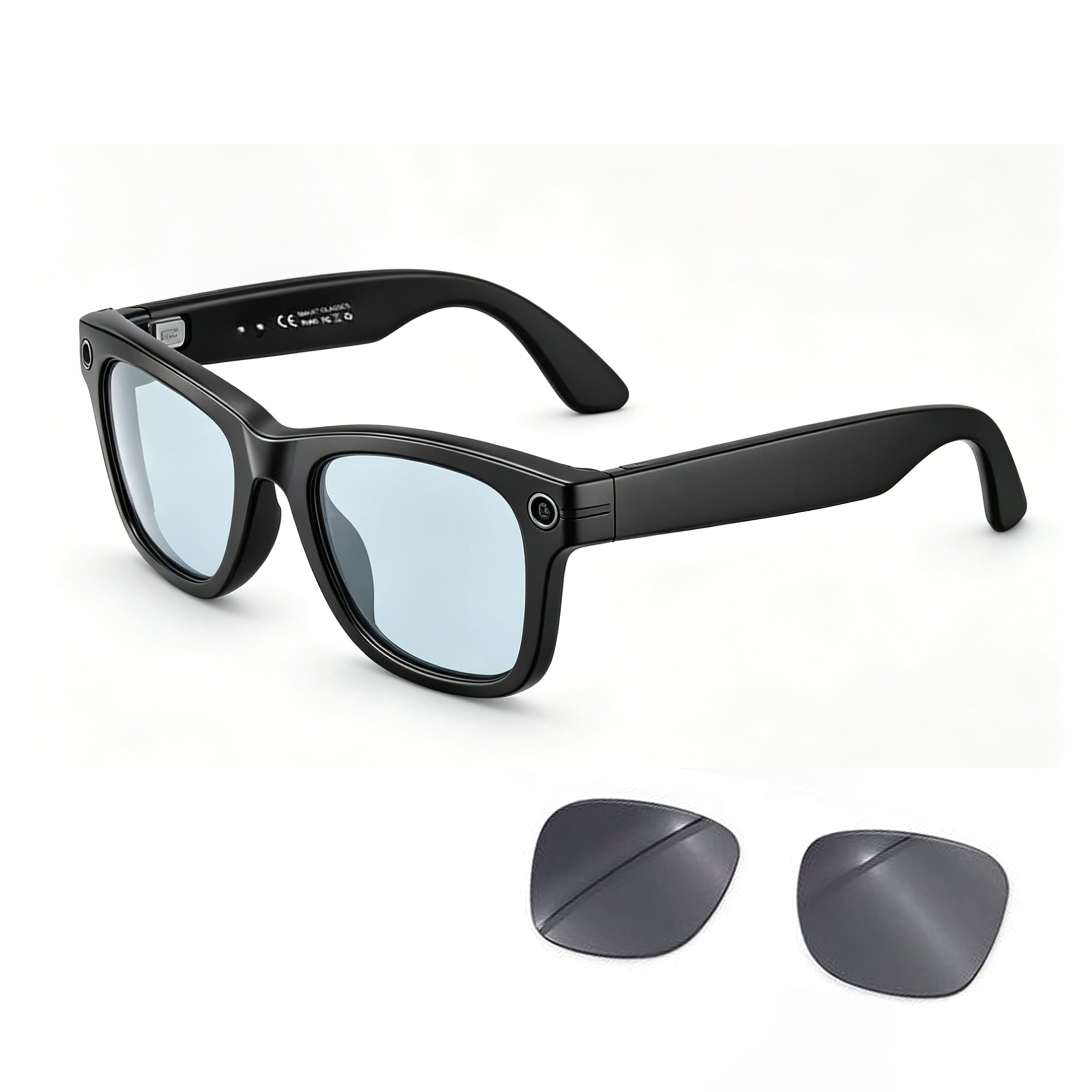 PRIMEPLUS - Smart AI Glasses 8MP Video Camera, WiFi Transfer, Audio Recording, Dual Lenses: Sunglasses + Anti-Blue Light - Black
