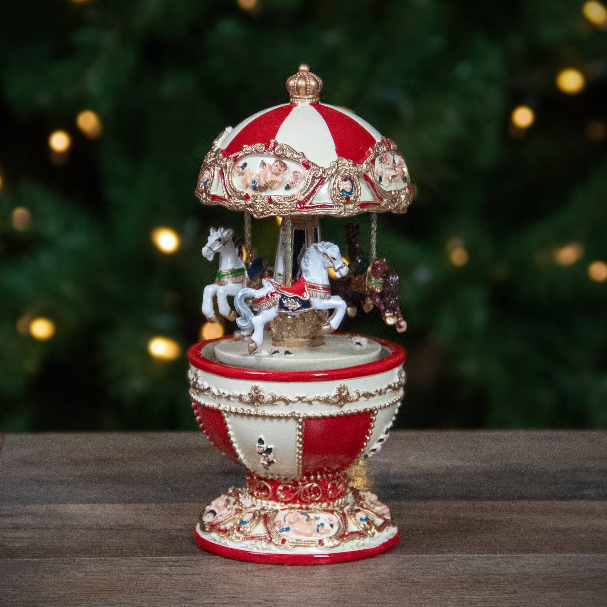 Alt View 1. Northlight - Horses and Cupids Animated Musical Carousel - 7.25" - Ivory.