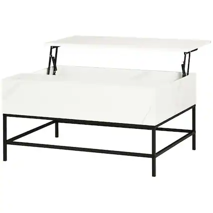 Front. SlickBlue - Modern Lift-Top Coffee Table with Hidden Storage and Metal Legs - White, Black.