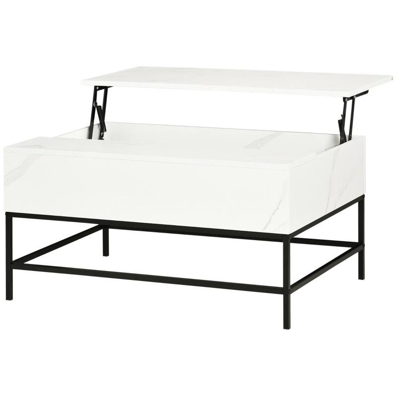 Front. SlickBlue - Modern Lift-Top Coffee Table with Hidden Storage and Metal Legs - White, Black.