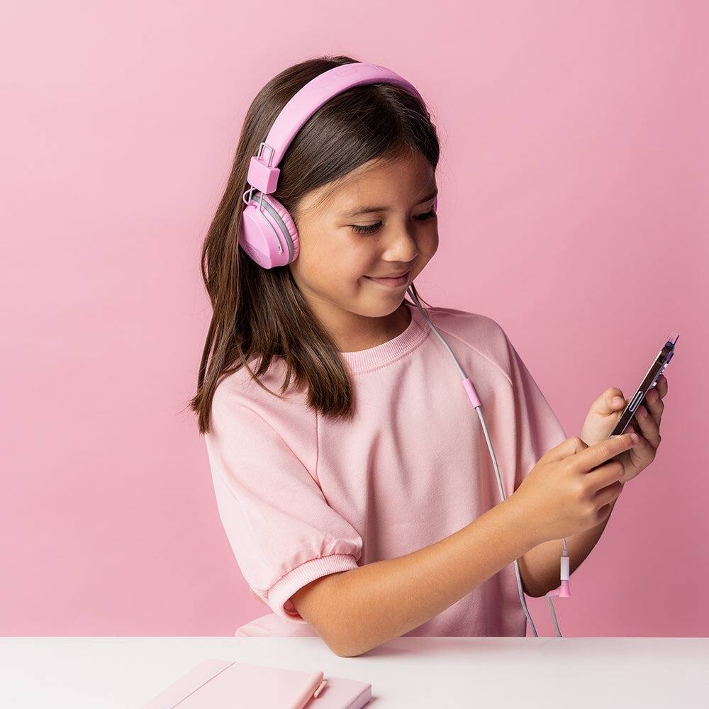 Angle. JLab - JBuddies Studio On-Ear Kids Wired Headphones - Pink - USB-C.