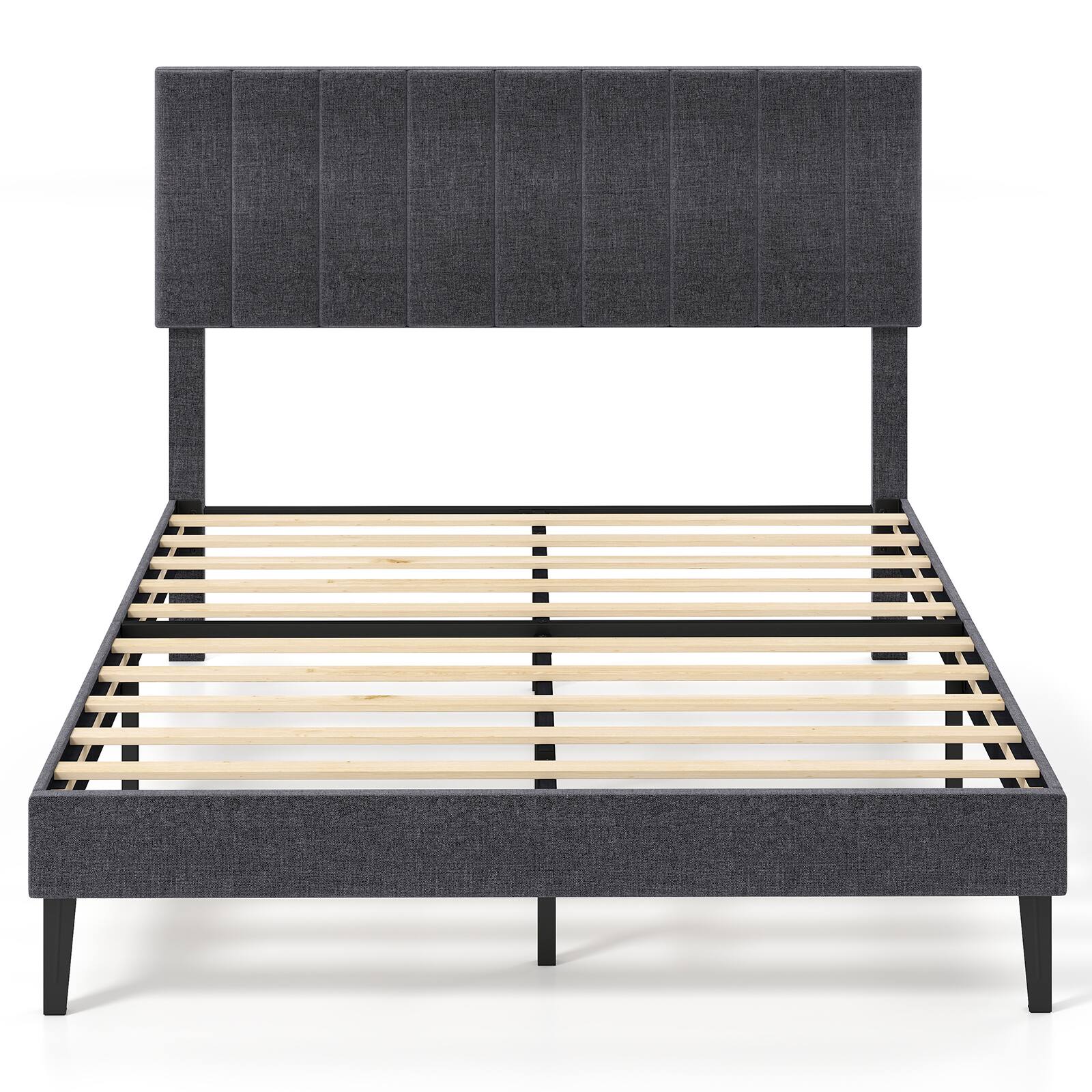 Alt View 4. LUCKY ONE - Full Assembled Velvet Platform Bed with Height Adjustable Channel Headboard - Gray-Full.