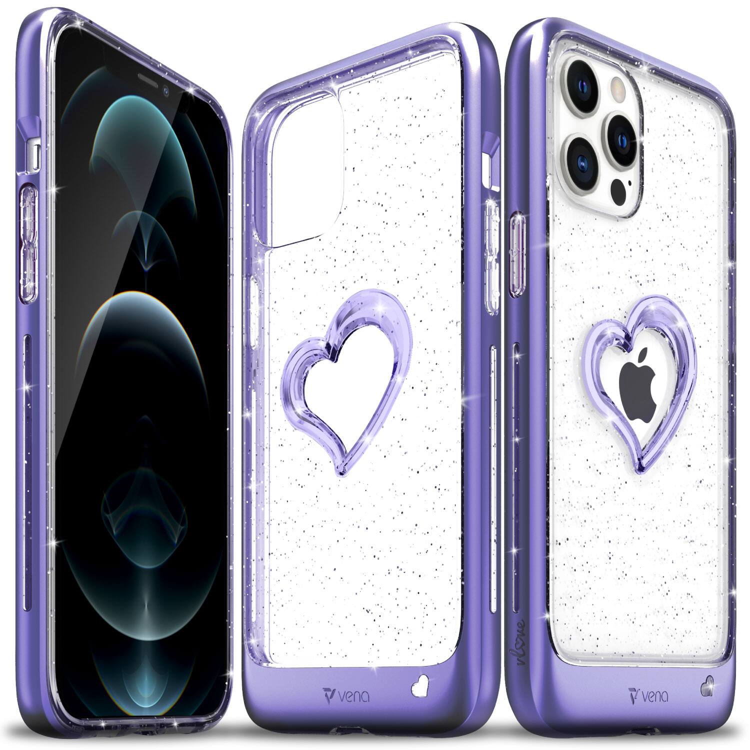 Vena - vLove Glitter Heart Case for Apple iPhone 12 Pro Max - Purple - Multicolored