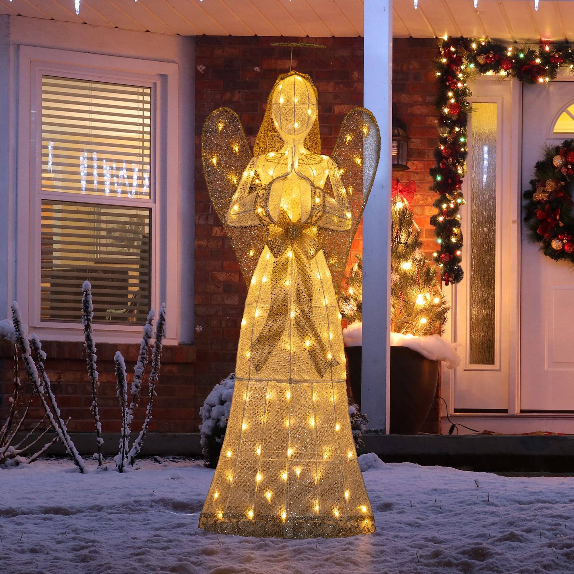 Alt View 4. Glitzhome - 63"H Christmas 3D Glittered Fabric Angel with 120 LED Lights - Multi-Colored.