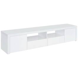 FurniFact - high gloss engineered wood TV stand with 2 doors and contemporary design - White