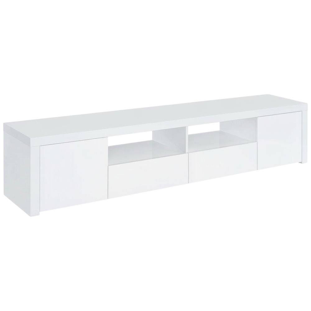 Front. FurniFact - White high gloss engineered wood TV stand with 2 doors and contemporary design - White.
