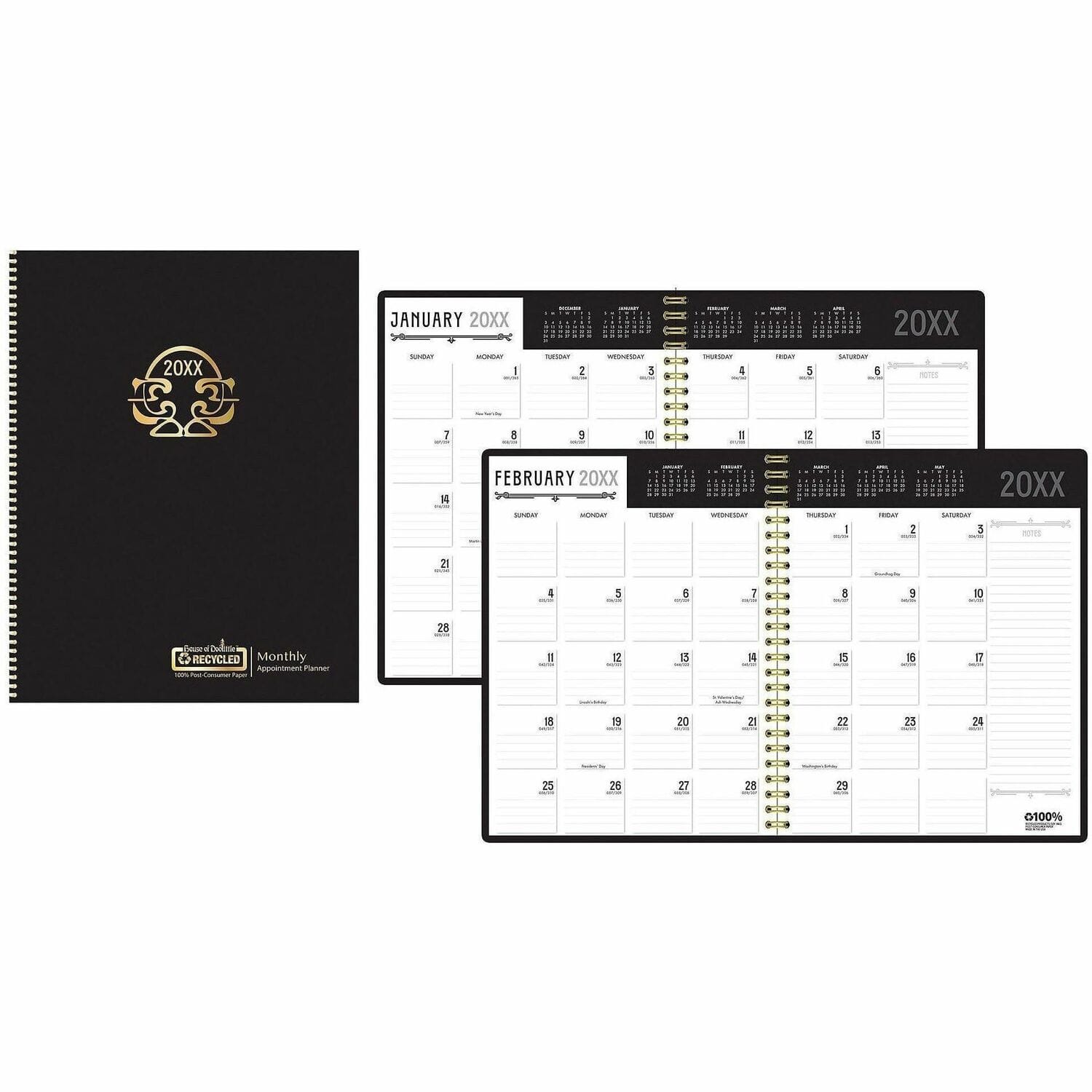 House of Doolittle - Recycled Deco Days Planner, Monthly, 11 x 8 1/2, Black