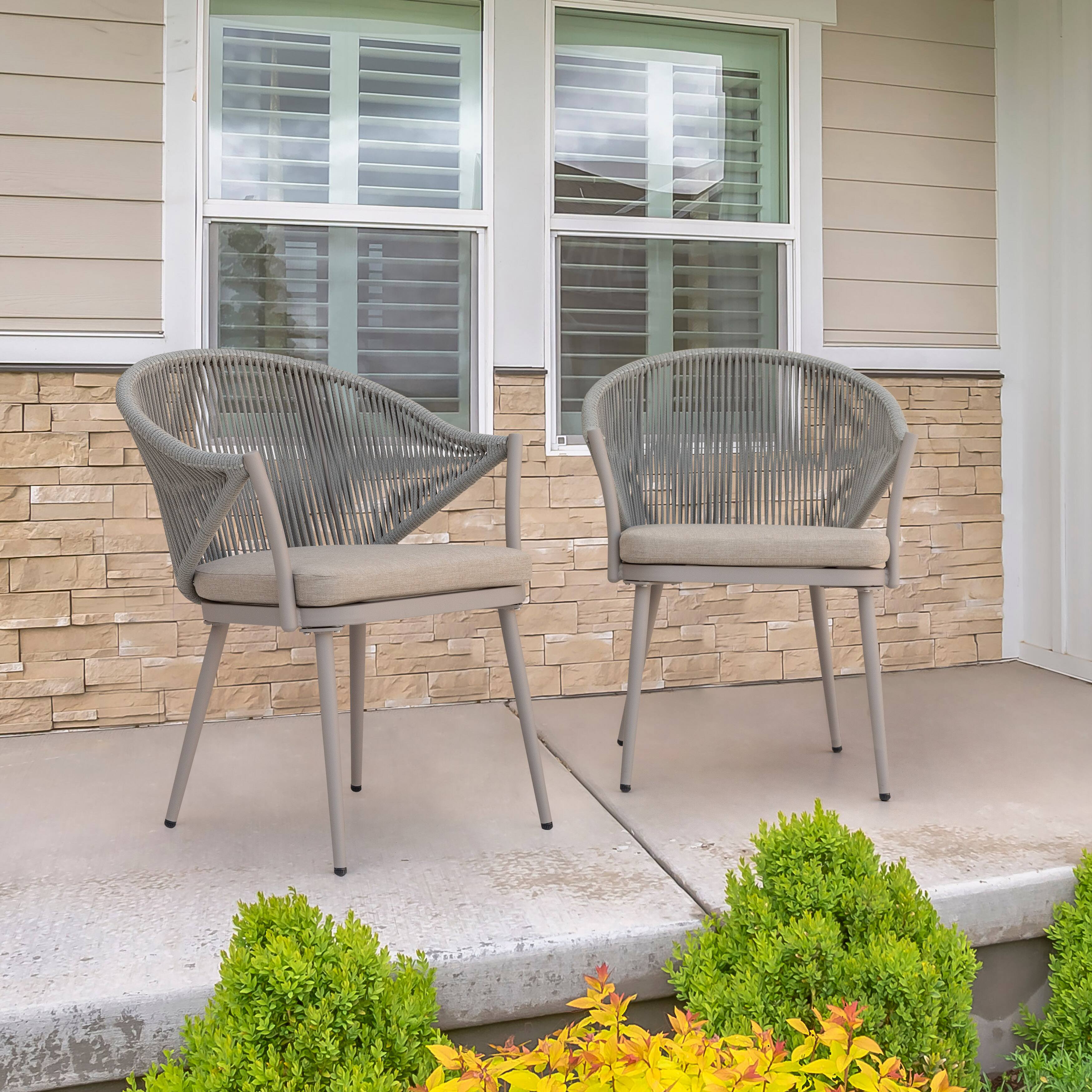 Left. Nuu Garden - Outdoor Aluminum Chair Set of 2 Woven Rope Conversation Chairs with Seat Cushions - Beige.