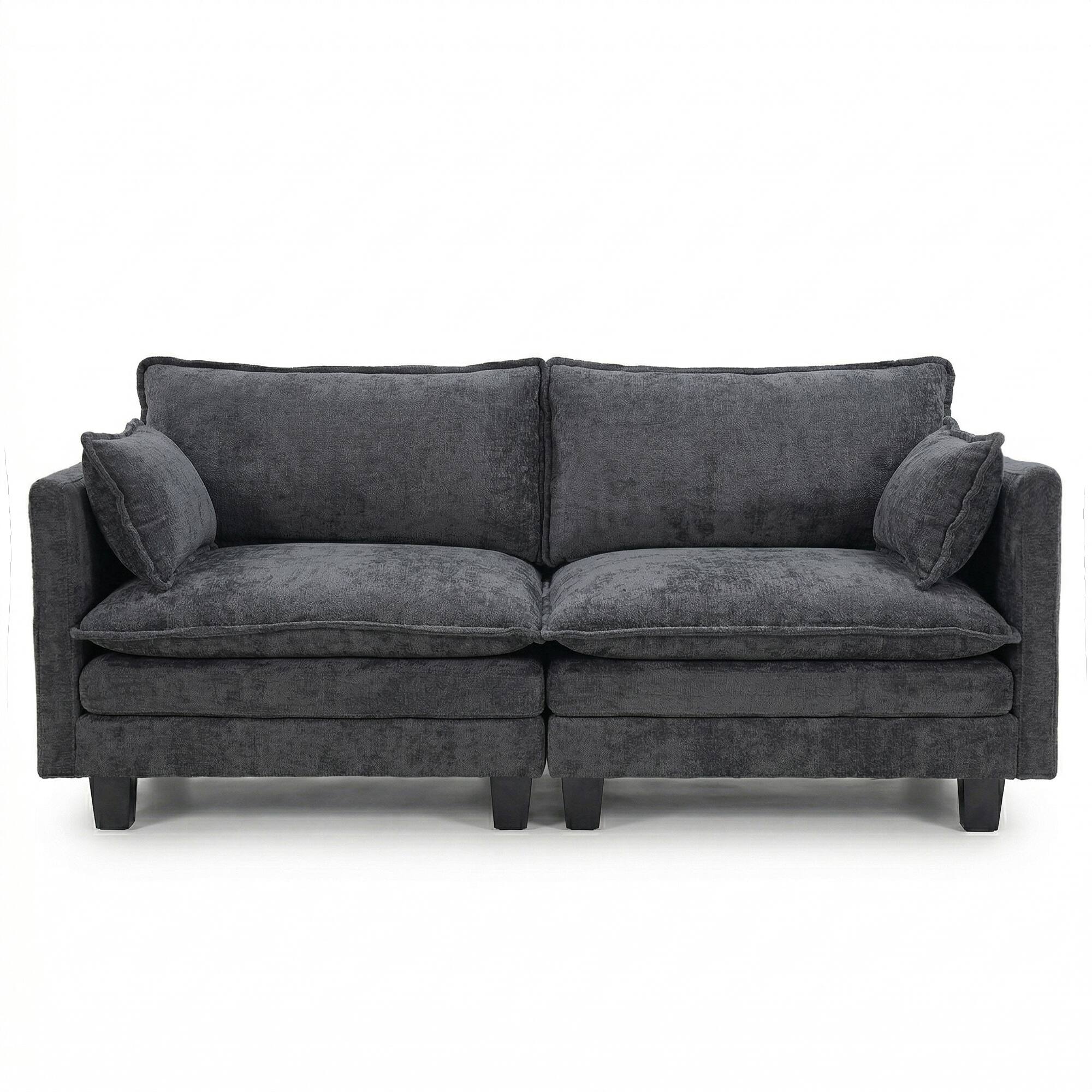 Back. Anysun - Modern Chenille Loveseat Sofa – 2-Seat Compact Couch with Dual USB Charging Ports and Side Pockets - Black.