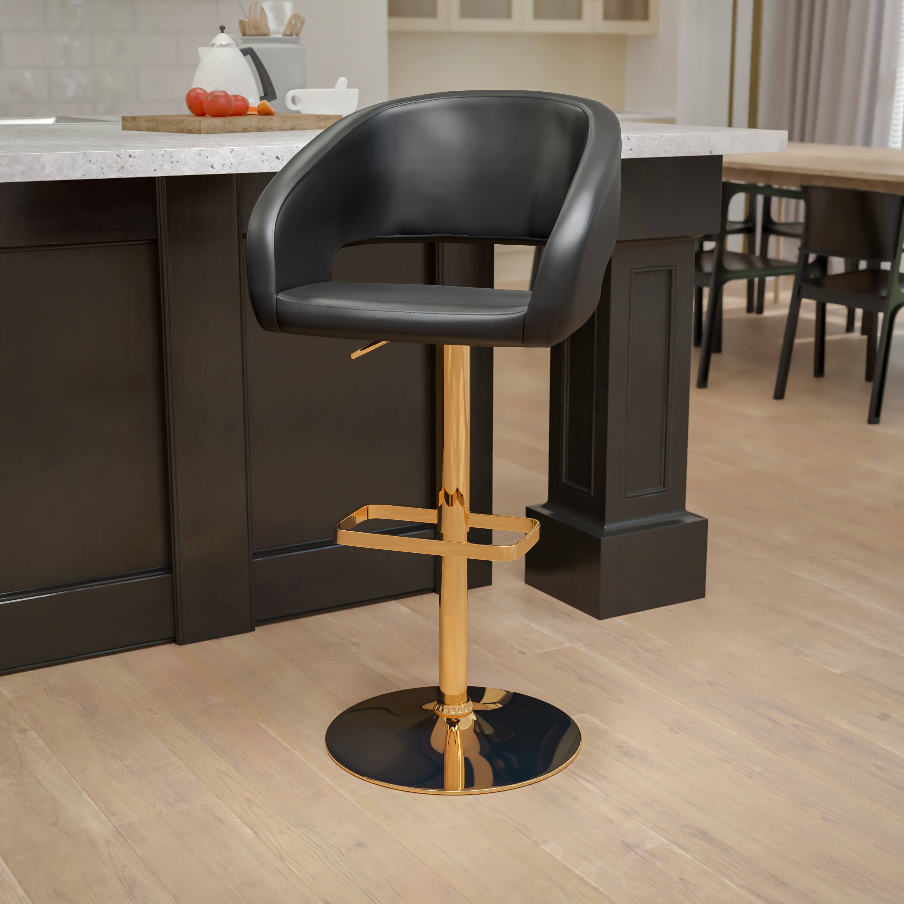 Alt View 12. Alamont Home - Contemporary Vinyl Adjustable Height Barstool with Rounded Mid-Back - Black.