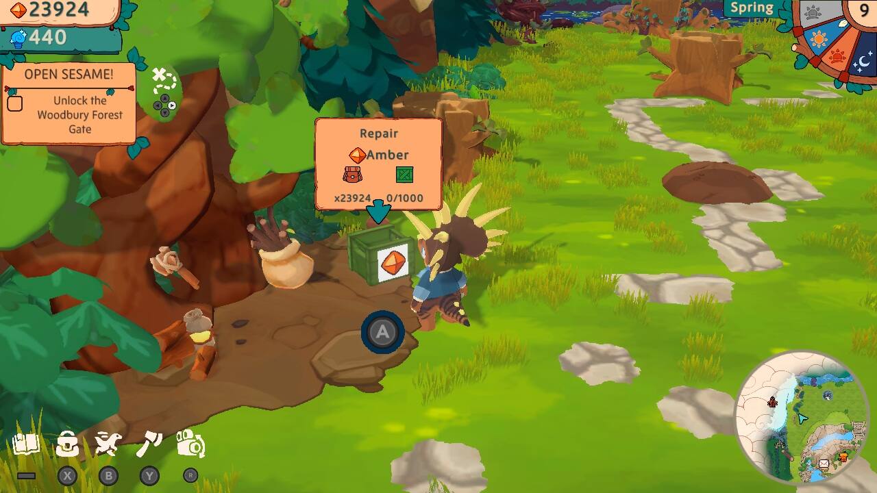 The text on the image reads: "23924 440 OPEN SESAME! Spring 9 *C* Unlock the Woodbury Forest Gate a Repair Amber x23924 0/1000 A - X B Y R."

Corrected text: "23924 440 OPEN SESAME! Spring 9 *C* Unlock the Woodbury Forest Gate a Repair Amber x23924 0/1000 A - X B Y R."