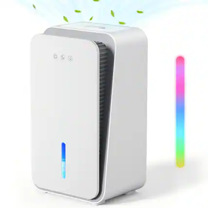 Front. Teendow - Portable Dehumidifier for Basement & Home, 800 Sq.Ft, Drain Hose, Aromatherapy, 7-Color Light, Quiet Mode - White.
