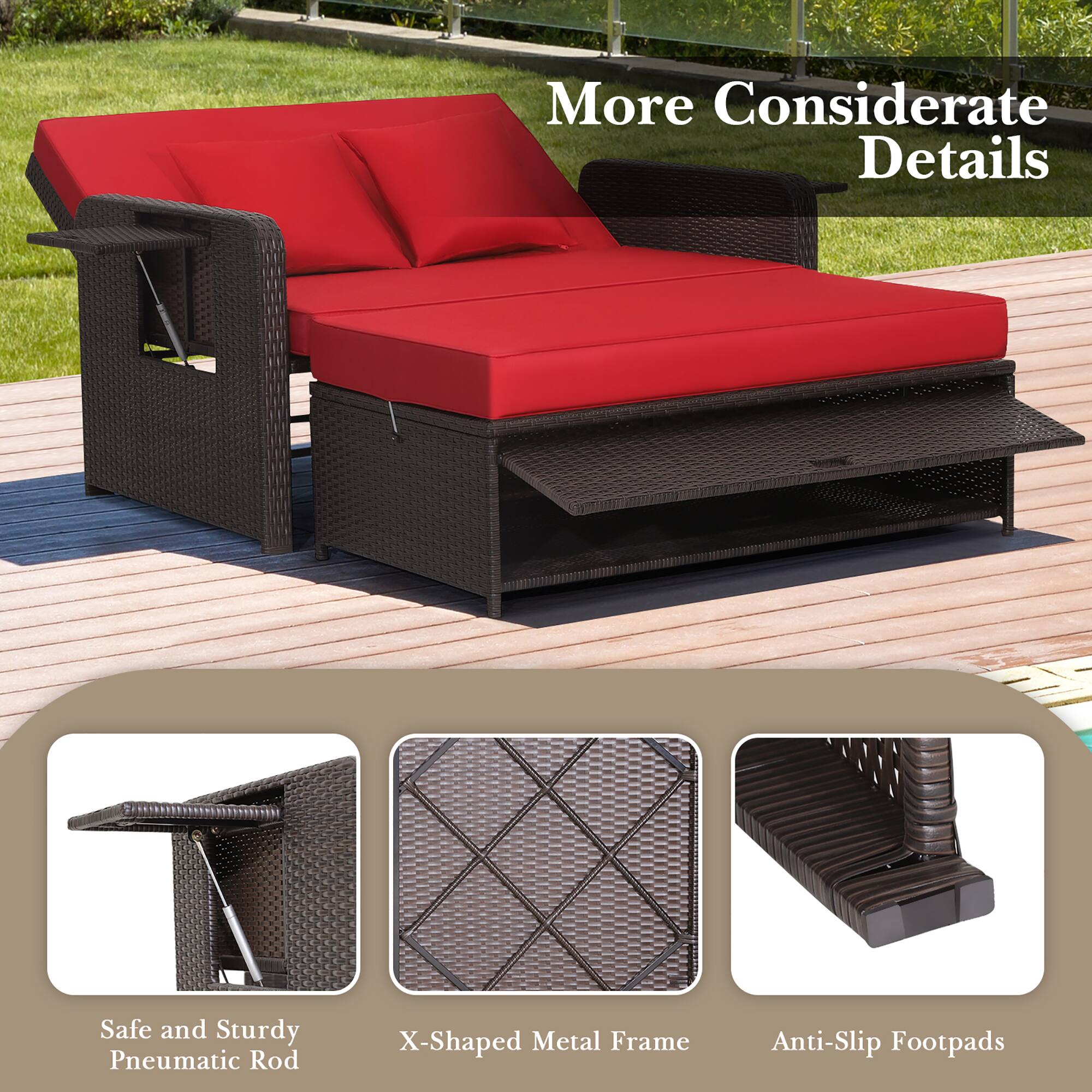 More Considerate Details

Safe and Sturdy Pneumatic Rod

X-Shaped Metal Frame

Anti-Slip Footpads