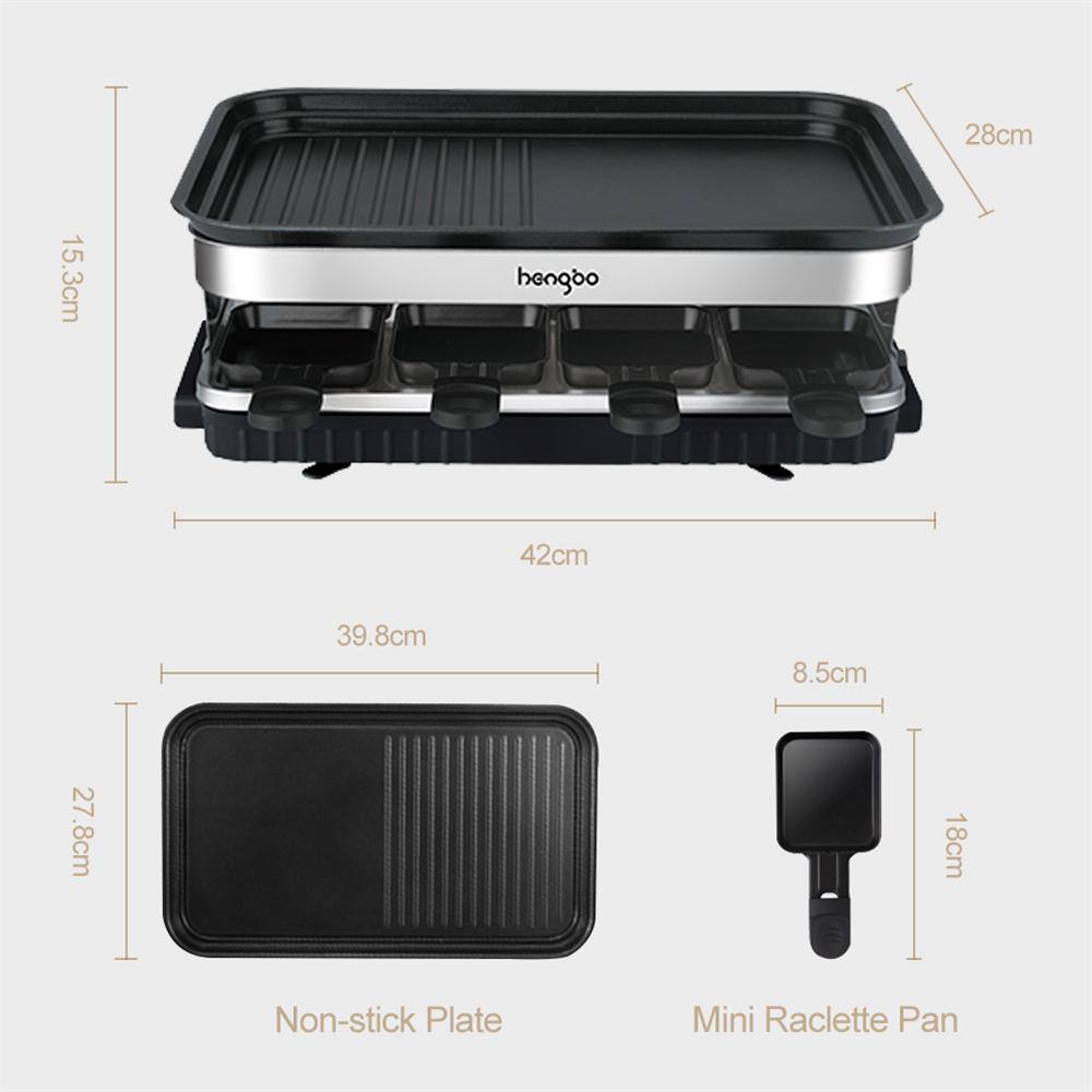 - 28cm
- 15.3cm
- 42cm
- 39.8cm
- 8.5cm
- 18cm
- 27.8cm

Non-stick Plate
Mini Raclette Pan
