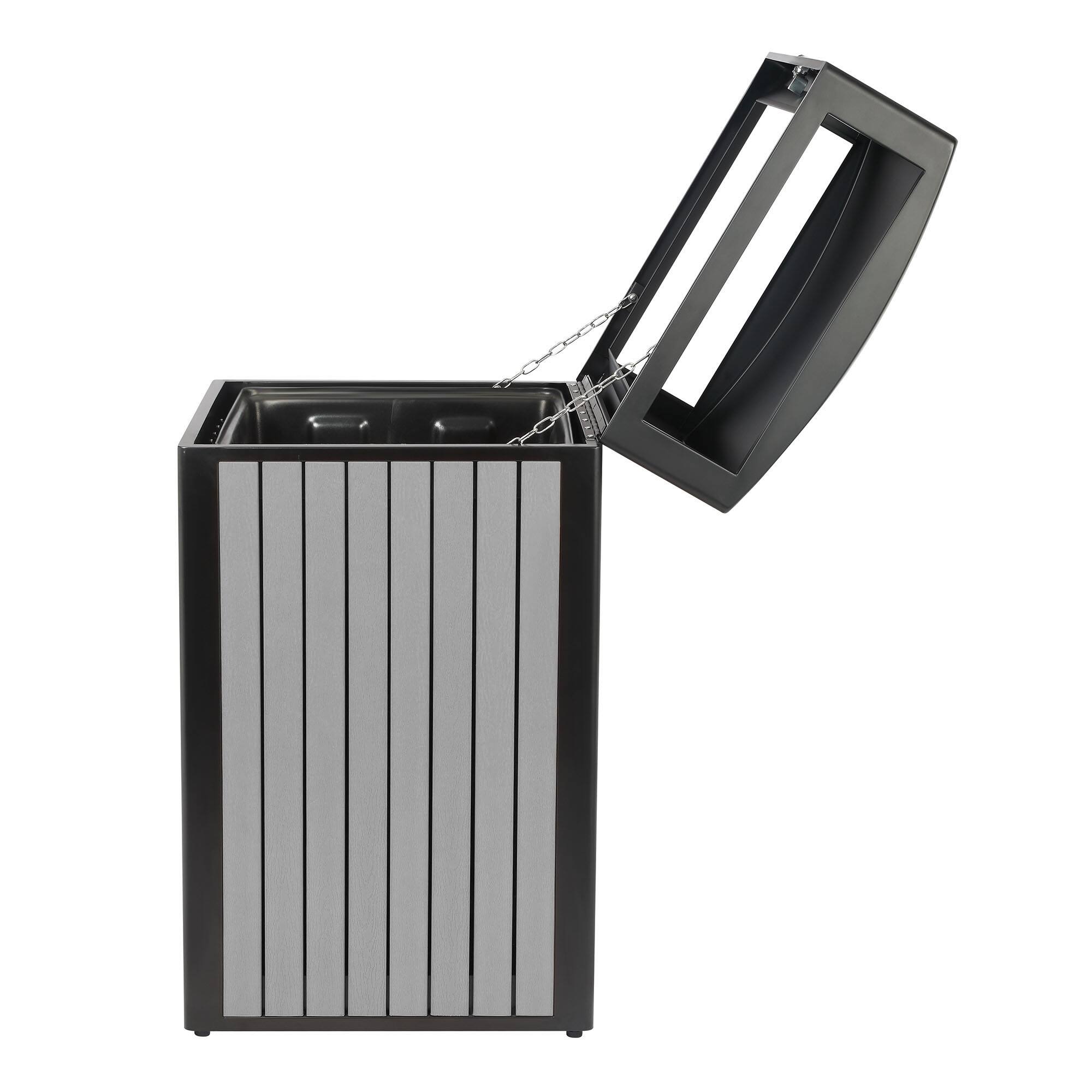 Back. Alpine Industries - 40 Gallon Outdoor Trash Can with Panels and Rain Bonnet Lid - Grey.