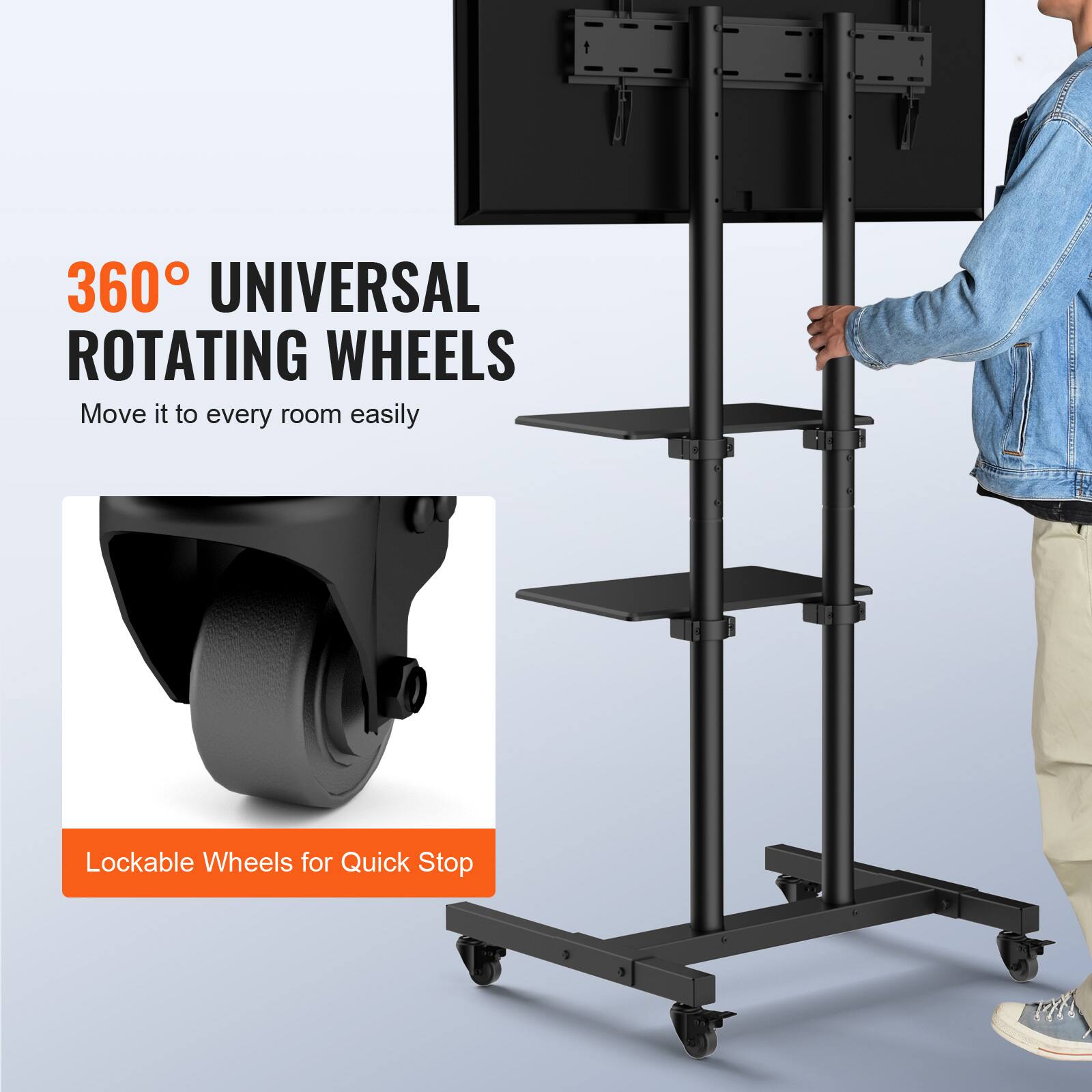 360° UNIVERSAL ROTATING WHEELS, Move it to every room easily, Lockable Wheels for Quick Stop