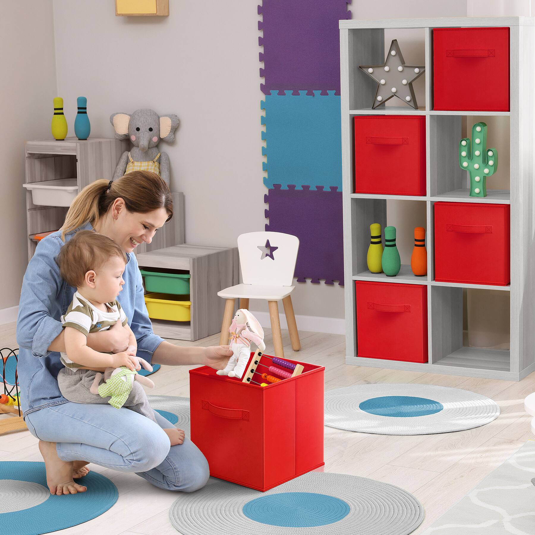 Alt View 1. Sorbus - Sorbus Fabric Storage Cubes, 8 Foldable Storage Bins for Organizing Pantry, Cubbies, Toy Box, Clothes Storage - Red.