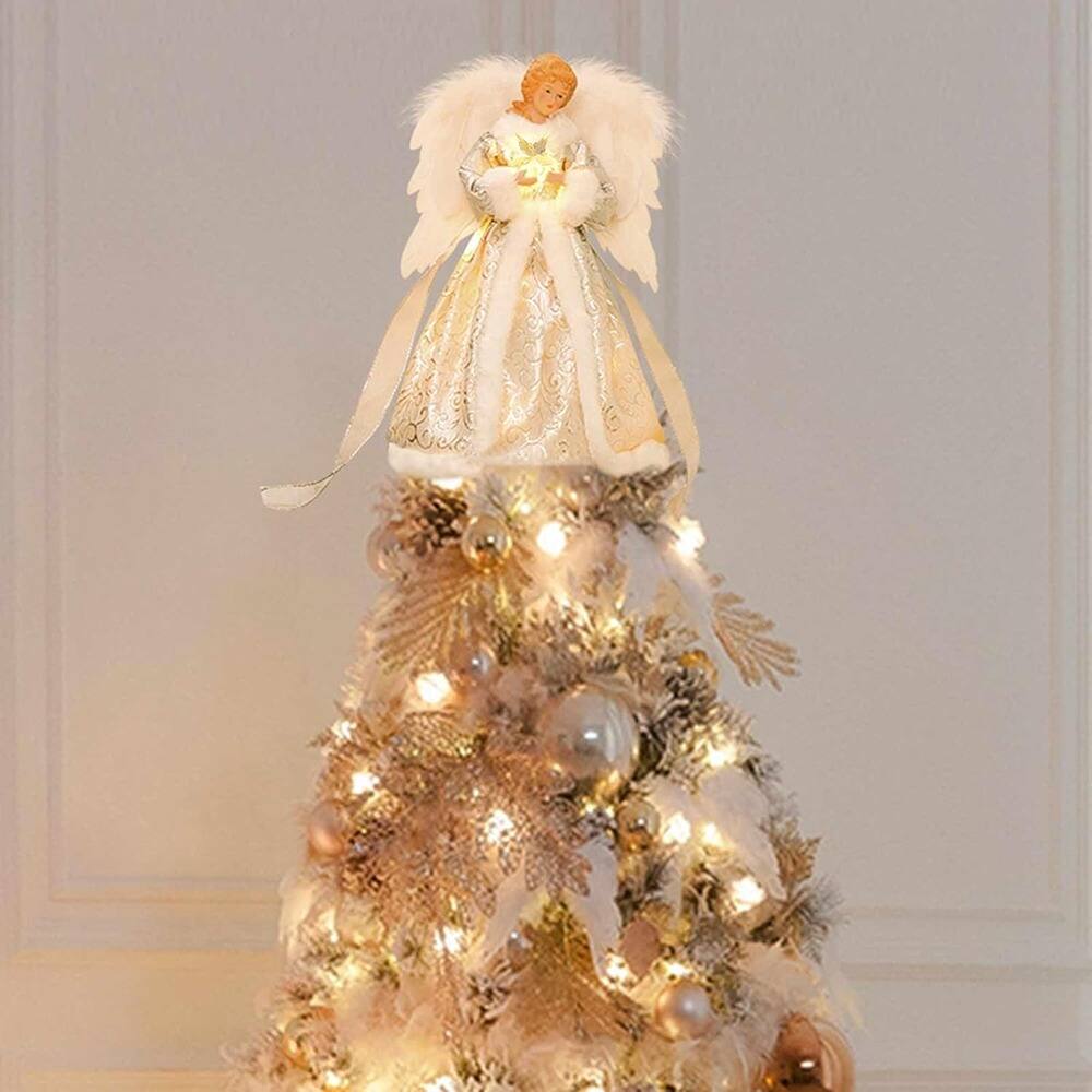 Alt View 2. Schertz - Lighted Angel Christmas Tree Topper with Timer – 8 Modes, Battery Operated - Silver Skirt With 1 Star.