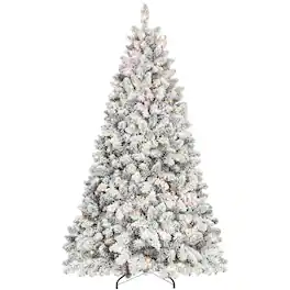 Ecooso - 7.5FT Flocked Christmas Tree,550 UL Lights,49 Natural Pine Cones – 1474 Tips, Hinged Structure, Metal Stand, Easy Setup - Green,White